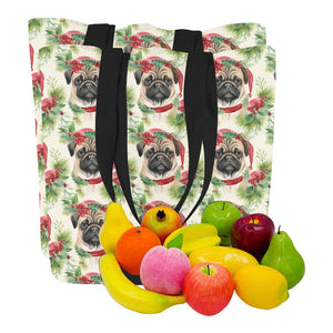 Pug in Holiday Wreath Elegance Large Canvas Tote Bags - Set of 2-Accessories-Accessories, Bags, Christmas, Pug-3