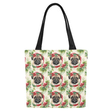 Load image into Gallery viewer, Pug in Holiday Wreath Elegance Large Canvas Tote Bags - Set of 2-Accessories-Accessories, Bags, Christmas, Pug-5