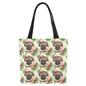 Pug in Holiday Wreath Elegance Large Canvas Tote Bags - Set of 2-Accessories-Accessories, Bags, Christmas, Pug-5