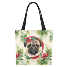 Load image into Gallery viewer, Pug in Holiday Wreath Elegance Large Canvas Tote Bags - Set of 2-Accessories-Accessories, Bags, Christmas, Pug-6