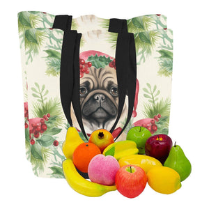 Pug in Holiday Wreath Elegance Large Canvas Tote Bags - Set of 2-Accessories-Accessories, Bags, Christmas, Pug-7