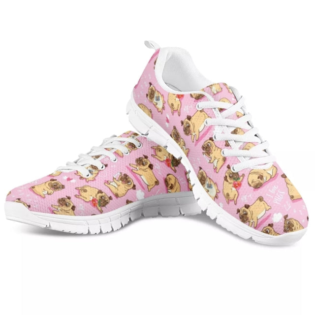 Pug Love Women's Sneakers-Footwear-Dogs, Footwear, Pug, Shoes-Pink-4-2