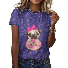 Load image into Gallery viewer, Pug of Tea All Over Print Women&#39;s Cotton T-Shirt - 4 Colors-Apparel-Apparel, Shirt, T Shirt-10