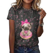 Load image into Gallery viewer, Pug of Tea All Over Print Women&#39;s Cotton T-Shirt - 4 Colors-Apparel-Apparel, Shirt, T Shirt-11