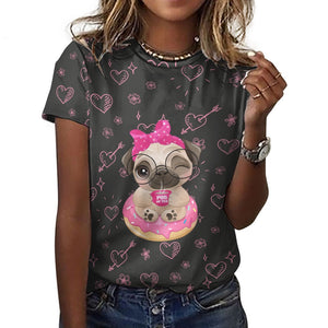 Pug of Tea All Over Print Women's Cotton T-Shirt - 4 Colors-Apparel-Apparel, Shirt, T Shirt-11