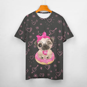 Pug of Tea All Over Print Women's Cotton T-Shirt - 4 Colors-Apparel-Apparel, Shirt, T Shirt-12