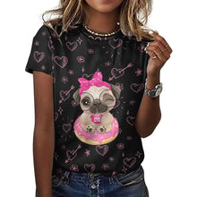 Load image into Gallery viewer, Pug of Tea All Over Print Women&#39;s Cotton T-Shirt - 4 Colors-Apparel-Apparel, Shirt, T Shirt-17