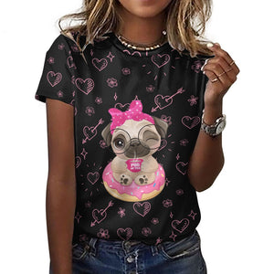 Pug of Tea All Over Print Women's Cotton T-Shirt - 4 Colors-Apparel-Apparel, Shirt, T Shirt-17