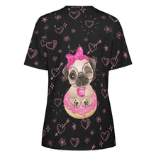 Load image into Gallery viewer, Pug of Tea All Over Print Women&#39;s Cotton T-Shirt - 4 Colors-Apparel-Apparel, Shirt, T Shirt-19