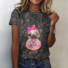 Load image into Gallery viewer, Pug of Tea All Over Print Women&#39;s Cotton T-Shirt - 4 Colors-Apparel-Apparel, Shirt, T Shirt-2XS-DarkSlateGray-8