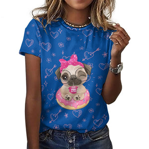 Pug of Tea All Over Print Women's Cotton T-Shirt - 4 Colors-Apparel-Apparel, Shirt, T Shirt-5