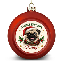 Load image into Gallery viewer, Pug Ornament - Classic Red Round Shape - Santa's Favourite Design - Personalized with Name-Christmas Ornament-Christmas,Personalize Artwork,Pug-4