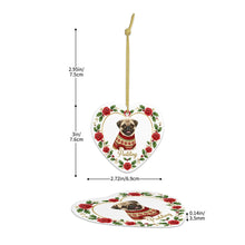 Load image into Gallery viewer, Pug Ornament - Personalized Heart Shaped Christmas Rose Border - with Name-Christmas Ornament-Christmas,Personalize Artwork,Pug-5