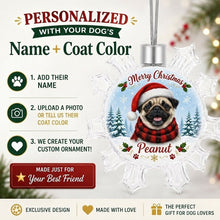 Load image into Gallery viewer, Pug Ornament - Personalized Snowflake Shaped Christmas Snow Globe Design - with Name-Christmas Ornament-Christmas,Personalize Artwork,Pug-2
