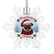 Load image into Gallery viewer, Pug Ornament - Personalized Snowflake Shaped Christmas Snow Globe Design - with Name-Christmas Ornament-Christmas,Personalize Artwork,Pug-4