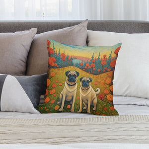 Pug Pair in Autumn's Embrace Plush Pillow Case-Cushion Cover-Dog Dad Gifts, Dog Mom Gifts, Home Decor, Pillows, Pug-2
