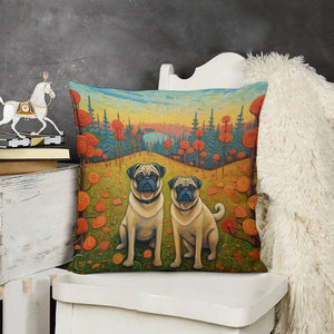 Pug Pair in Autumn's Embrace Plush Pillow Case-Cushion Cover-Dog Dad Gifts, Dog Mom Gifts, Home Decor, Pillows, Pug-3