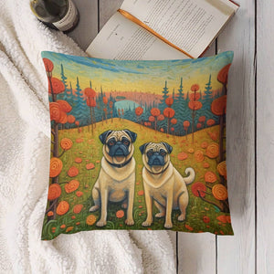 Pug Pair in Autumn's Embrace Plush Pillow Case-Cushion Cover-Dog Dad Gifts, Dog Mom Gifts, Home Decor, Pillows, Pug-4