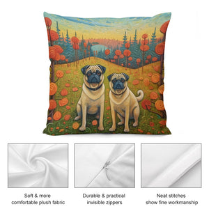 Pug Pair in Autumn's Embrace Plush Pillow Case-Cushion Cover-Dog Dad Gifts, Dog Mom Gifts, Home Decor, Pillows, Pug-5