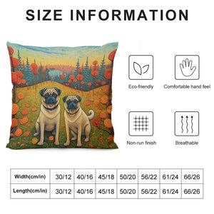 Pug Pair in Autumn's Embrace Plush Pillow Case-Cushion Cover-Dog Dad Gifts, Dog Mom Gifts, Home Decor, Pillows, Pug-6
