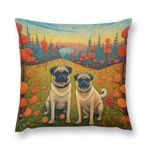 Pug Pair in Autumn's Embrace Plush Pillow Case-Cushion Cover-Dog Dad Gifts, Dog Mom Gifts, Home Decor, Pillows, Pug-12 "×12 "-1