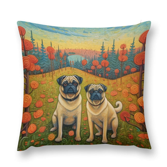 Pug Pair in Autumn's Embrace Plush Pillow Case-Cushion Cover-Dog Dad Gifts, Dog Mom Gifts, Home Decor, Pillows, Pug-12 