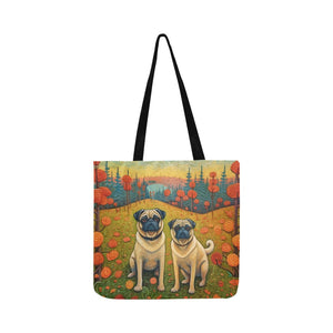 Pug Pair in Autumn's Embrace Special Lightweight Shopping Tote Bag-Accessories-Accessories, Bags, Dog Dad Gifts, Dog Mom Gifts, Pug-White-ONESIZE-2