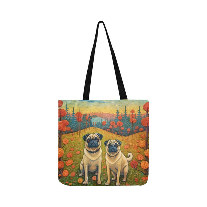 Pug Pair in Autumn's Embrace Special Lightweight Shopping Tote Bag-Accessories-Accessories, Bags, Dog Dad Gifts, Dog Mom Gifts, Pug-White-ONESIZE-1