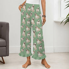 Load image into Gallery viewer, Pug Pajama Pants for Women - Ruffle Hem Design - Watercolor Symphony Fawn Pugs-Pajamas-Apparel,Dog Mom Gifts,Pajamas,Pug-21
