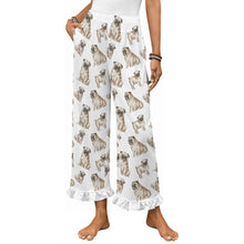 Load image into Gallery viewer, Pug Pajama Pants for Women - Ruffle Hem Design - Watercolor Symphony Fawn Pugs-Pajamas-Apparel,Dog Mom Gifts,Pajamas,Pug-White-S-9