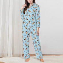 Load image into Gallery viewer, Pug Pajamas for Women - XL Available - Fawn Pugs Doing Yoga-Pajamas-Apparel,Dog Mom Gifts,Pajamas,Pug-Blue-XS-2