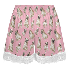 Load image into Gallery viewer, Pug Shorts for Women - Lace Trim Design - Watercolor Symphony Fawn Pugs-Pajamas-Apparel,Dog Mom Gifts,Pajamas,Pug-13