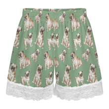 Load image into Gallery viewer, Pug Shorts for Women - Lace Trim Design - Watercolor Symphony Fawn Pugs-Pajamas-Apparel,Dog Mom Gifts,Pajamas,Pug-17