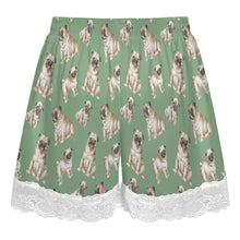 Load image into Gallery viewer, Pug Shorts for Women - Lace Trim Design - Watercolor Symphony Fawn Pugs-Pajamas-Apparel,Dog Mom Gifts,Pajamas,Pug-18