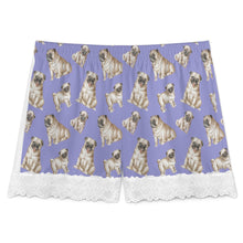 Load image into Gallery viewer, Pug Shorts for Women - Lace Trim Design - Watercolor Symphony Fawn Pugs-Pajamas-Apparel,Dog Mom Gifts,Pajamas,Pug-20
