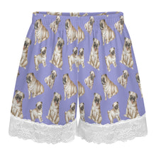 Load image into Gallery viewer, Pug Shorts for Women - Lace Trim Design - Watercolor Symphony Fawn Pugs-Pajamas-Apparel,Dog Mom Gifts,Pajamas,Pug-21