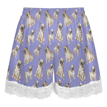 Load image into Gallery viewer, Pug Shorts for Women - Lace Trim Design - Watercolor Symphony Fawn Pugs-Pajamas-Apparel,Dog Mom Gifts,Pajamas,Pug-22