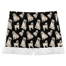 Load image into Gallery viewer, Pug Shorts for Women - Lace Trim Design - Watercolor Symphony Fawn Pugs-Pajamas-Apparel,Dog Mom Gifts,Pajamas,Pug-4