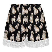 Load image into Gallery viewer, Pug Shorts for Women - Lace Trim Design - Watercolor Symphony Fawn Pugs-Pajamas-Apparel,Dog Mom Gifts,Pajamas,Pug-5