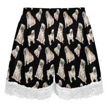 Load image into Gallery viewer, Pug Shorts for Women - Lace Trim Design - Watercolor Symphony Fawn Pugs-Pajamas-Apparel,Dog Mom Gifts,Pajamas,Pug-6