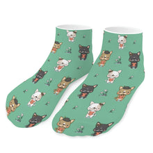 Load image into Gallery viewer, Pug Socks - Ankle Length - Adorable French Bulldog Flowers and Hearts-Accessories-Accessories,Dog Dad Gifts,Pug,Socks-Mint Green-One size-1