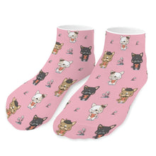 Load image into Gallery viewer, Pug Socks - Ankle Length - Adorable French Bulldog Flowers and Hearts-Accessories-Accessories,Dog Dad Gifts,Pug,Socks-Pink-One size-11