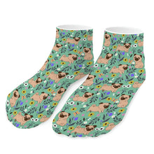 Load image into Gallery viewer, Pug Socks - Ankle Length - Flower Garden Pug-Accessories-Accessories,Dog Dad Gifts,Pug,Socks-Mint Green-One size-16