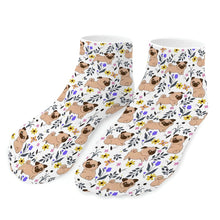 Load image into Gallery viewer, Pug Socks - Ankle Length - Flower Garden Pug-Accessories-Accessories,Dog Dad Gifts,Pug,Socks-White-One size-1