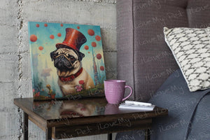 Pug The Magician Framed Wall Art Poster-Art-Dog Art, Home Decor, Pug-Framed Light Canvas-Small - 8x8"-1