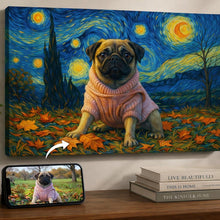 Load image into Gallery viewer, Photo of starry night inspired Pug wall art