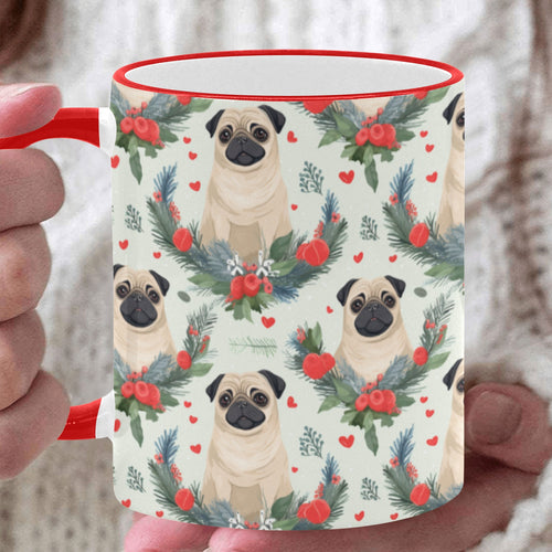 Pug Winter Floral Festivity Christmas Mug-White4-ONE SIZE-1