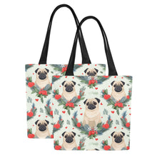 Load image into Gallery viewer, Pug Winter Floral Festivity Large Canvas Tote Bags - Set of 2-Accessories-Accessories, Bags, Christmas, Pug-11