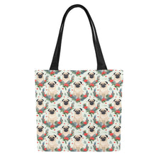 Load image into Gallery viewer, Pug Winter Floral Festivity Large Canvas Tote Bags - Set of 2-Accessories-Accessories, Bags, Christmas, Pug-5