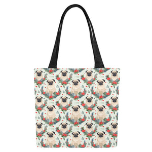Pug Winter Floral Festivity Large Canvas Tote Bags - Set of 2-Accessories-Accessories, Bags, Christmas, Pug-5